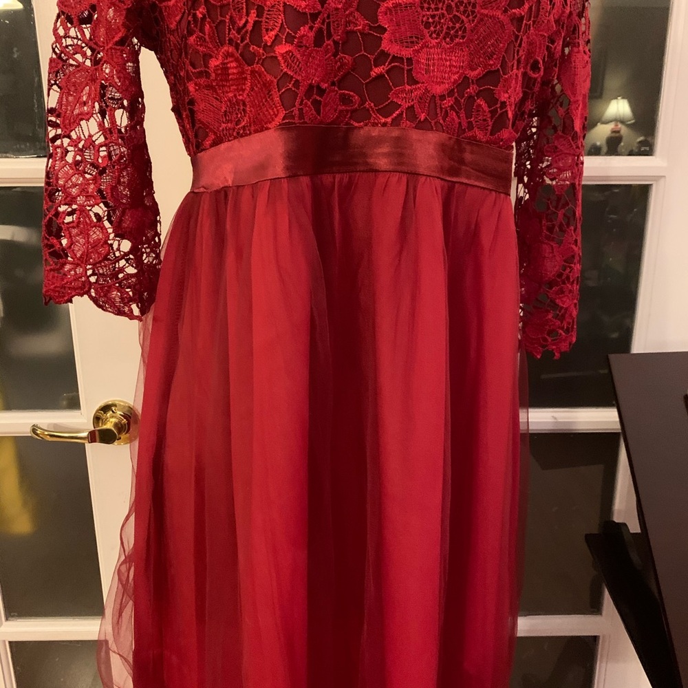5 for $30. Lovely Deep Red Empire Waist Gown - Picture 6 of 16
